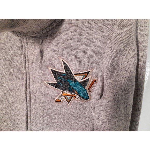 Women's CCM San Jose Sharks Gray Fleece Full Zip  Jacket Mock Neck Hockey NHL‎ L - Picture 2 of 9